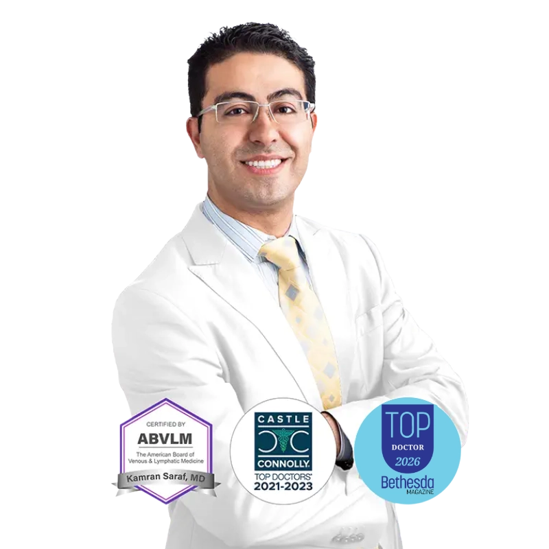 Dr. Kamran Saraf – Vein doctor certified by ABVLM, recognized as a top doctor by Castle Connolly in 2021-2023 and as a Top Doctor 2026 by Bethesda by Magazine