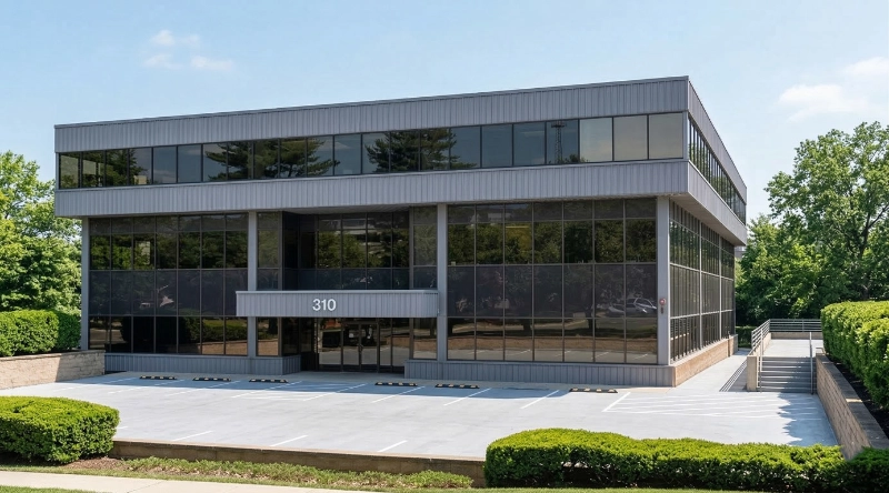 Exterior view Vein Treatment Clinic a modern medical office building under a clear blue sky.