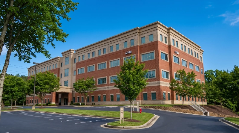 Exterior view of VIP Medical Group Johns Creek, a modern medical office building under a clear blue sky.