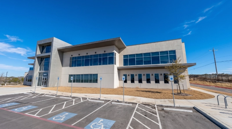 Exterior view of VIP Medical Group clinic in Westover Hills, a modern medical office building under a clear blue sky.